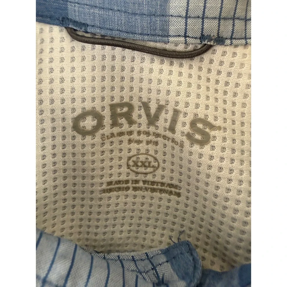 Orvis Plaid Button Down Shirts Mens XXL Blue Grey 2 Pack Short Sleeve Outdoor